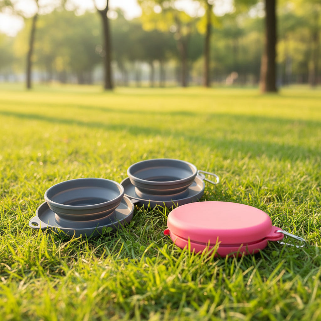 Gamelle double pliable en caoutchouc pour animaux de compagnie