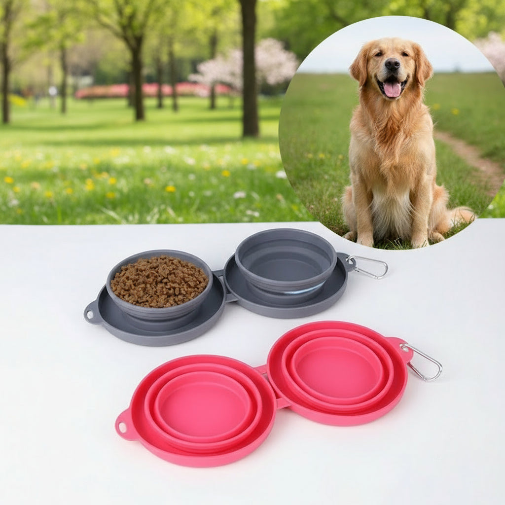 Gamelle double pliable en caoutchouc pour animaux de compagnie
